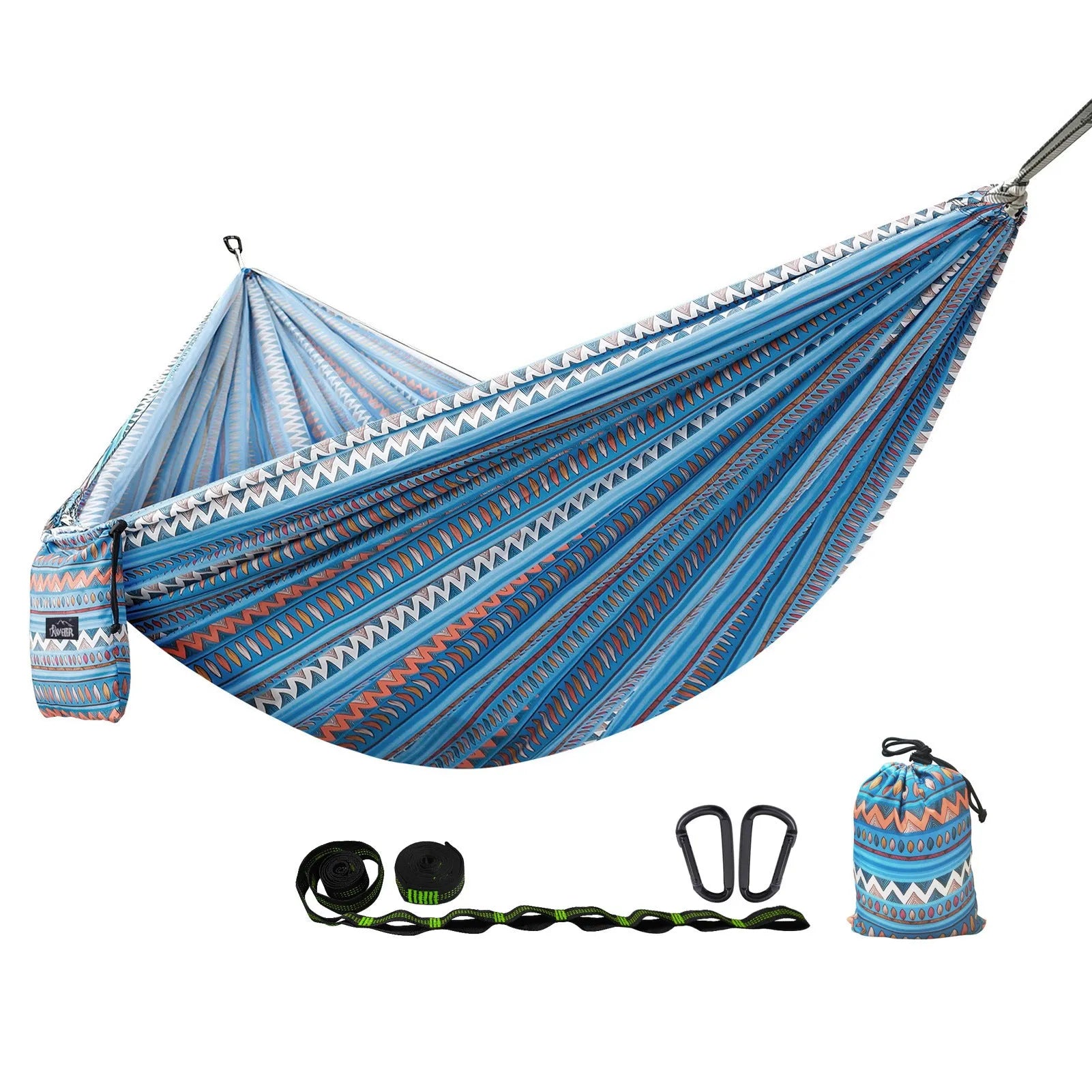 Bohemian yellow parachute cloth hammock measuring 260x140cm with 200kg capacity for outdoor park use