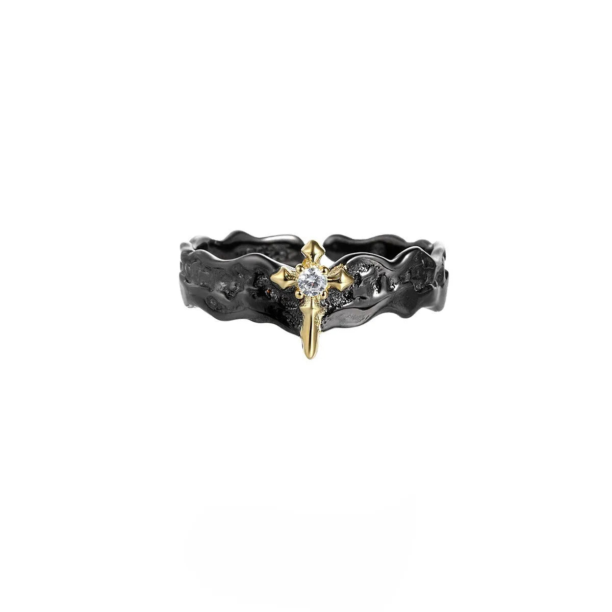 Princess knight design couple ring in 925 silver with adjustable opening, shown in white gold and black gold colour options.