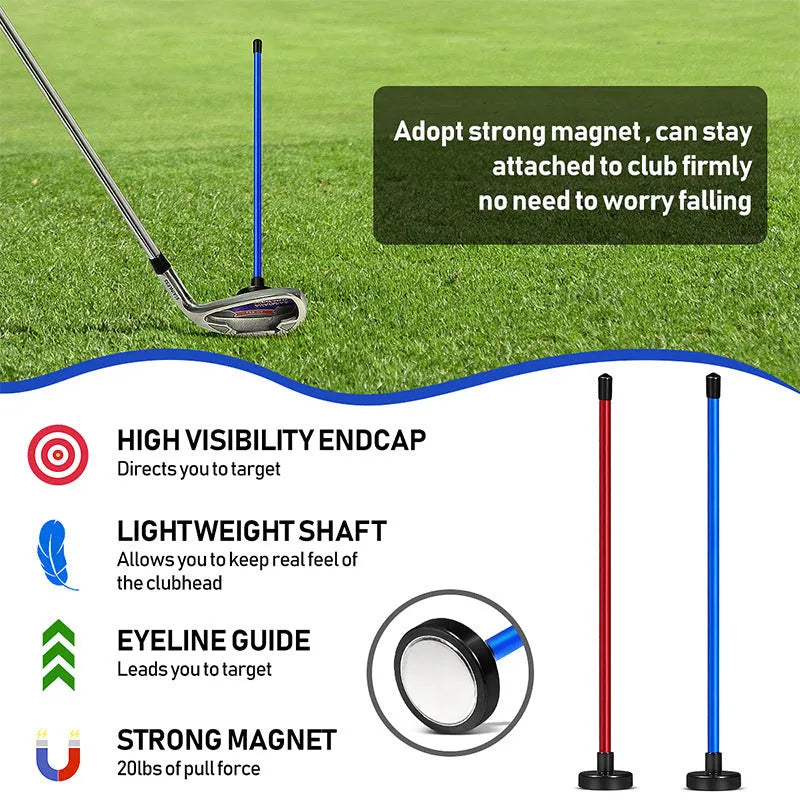 Red aluminium alloy golf swing trainer with magnetic direction alignment system