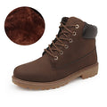 Men's pink high-top Martin boots with round toe and front lace-up on a flat bottom.
