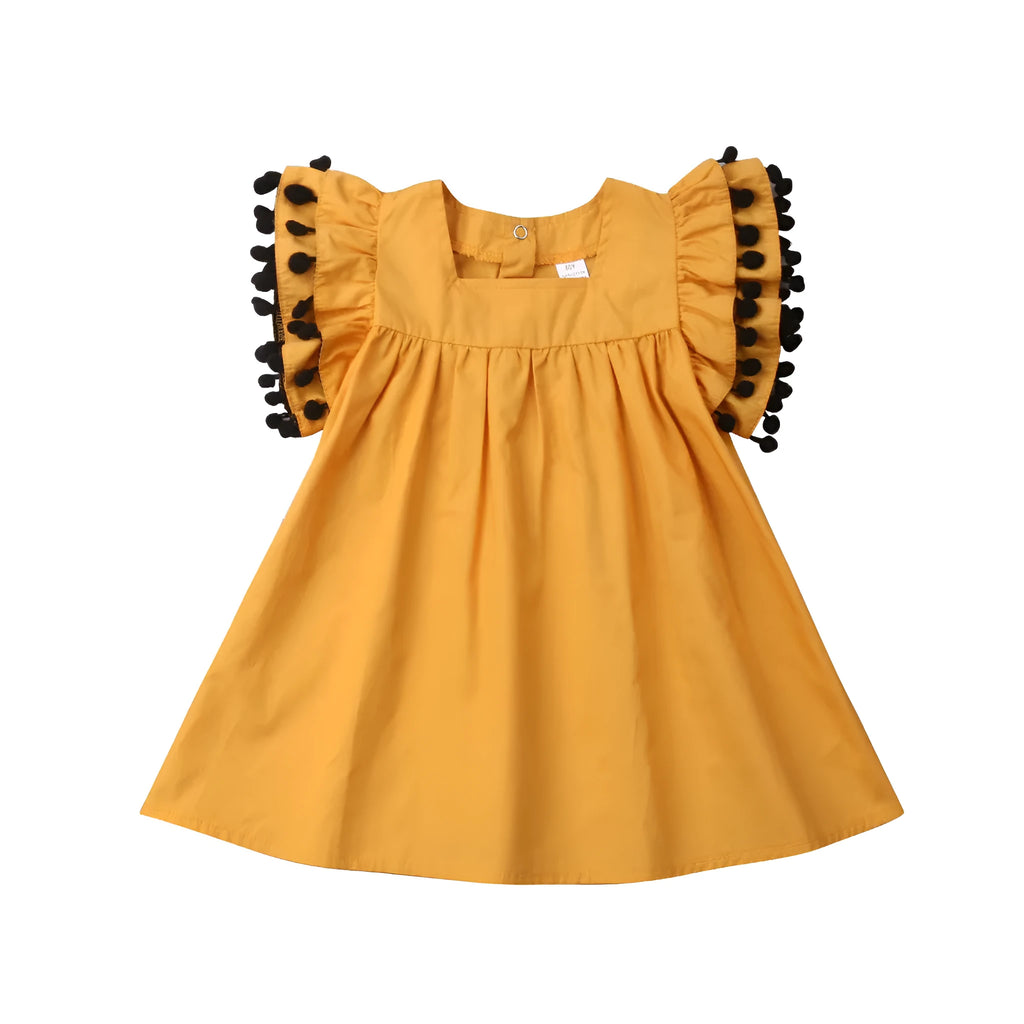 Sleeveless orange girls dress for children ages 3 months to 14 years, sizes 12M to 5T