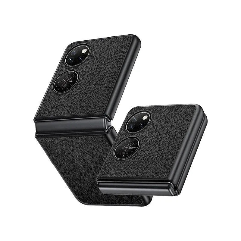 Obsidian black top layer cow leather back cover case for Huawei P50 Pocket