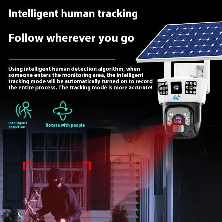 Solar-powered binocular surveillance camera for outdoor security with 4MP resolution