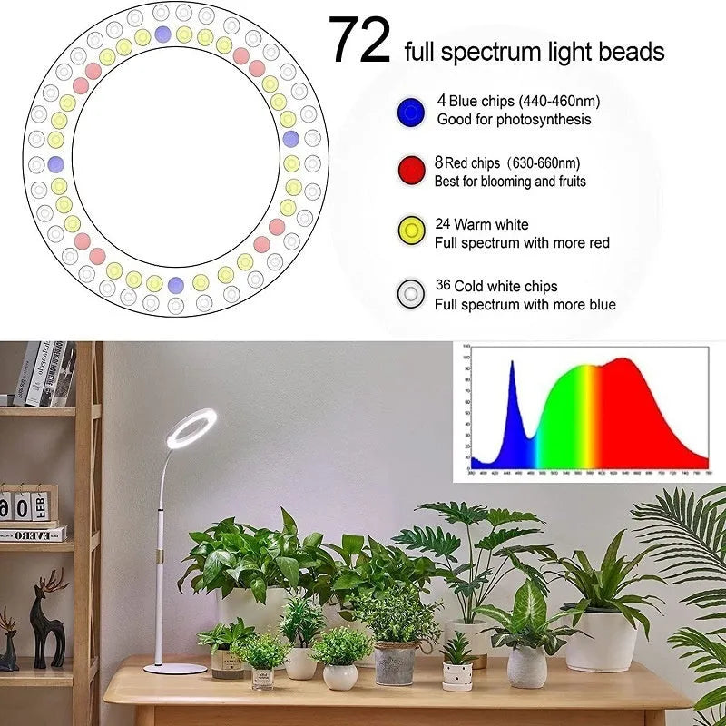 6-inch angel ring retractable floor plant grow light with aluminium stand extended to full height.