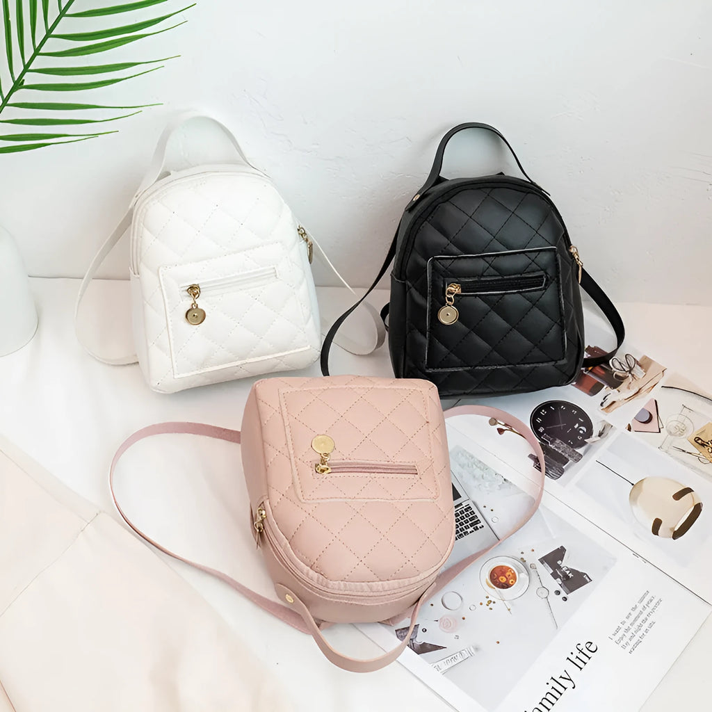 Girls' Korean style embroidered hard square backpack in PU material measuring 16x7x19cm