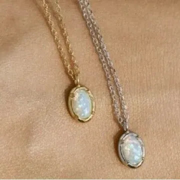S925 silver pendant necklace with 14K gold plating and oval jelly opal gemstone