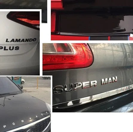 3D zinc alloy car letter sticker showing raised metal construction on vehicle surface