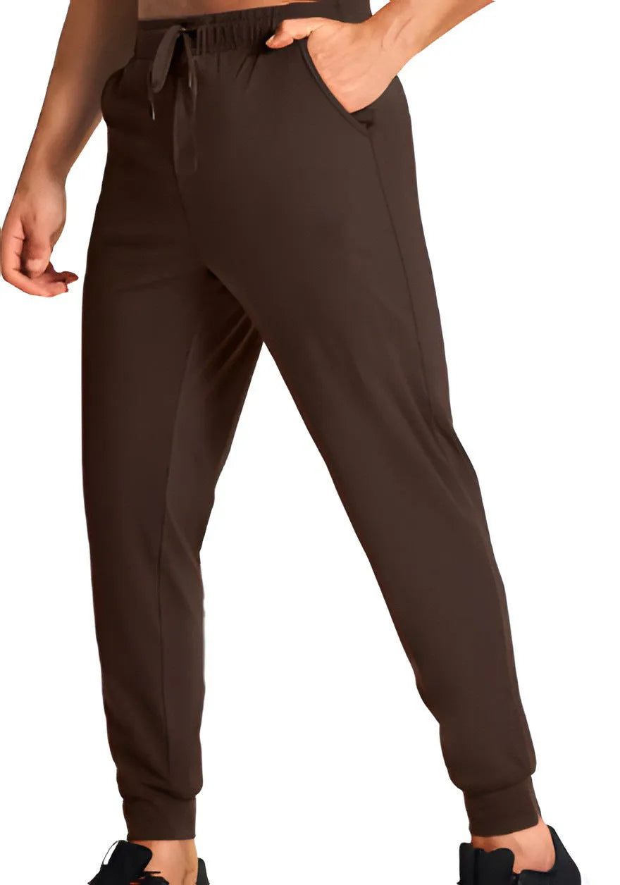 Men's loose fit straight-leg casual trousers with elastic waistband in solid colour
