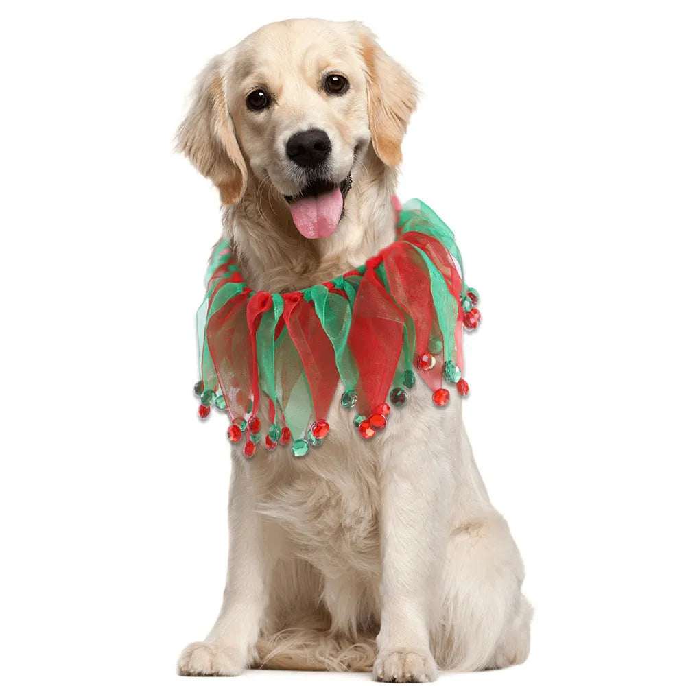 Tie dye dog collar in cloth material showing colour pattern options