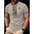 Men's striped short-sleeve T-shirt with digital 3D printing in loose business casual style