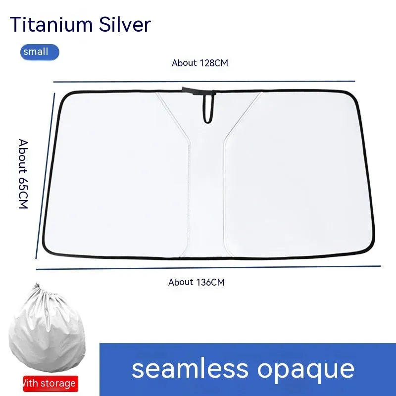 Car sun shade with double rings and vent for front windscreen protection.