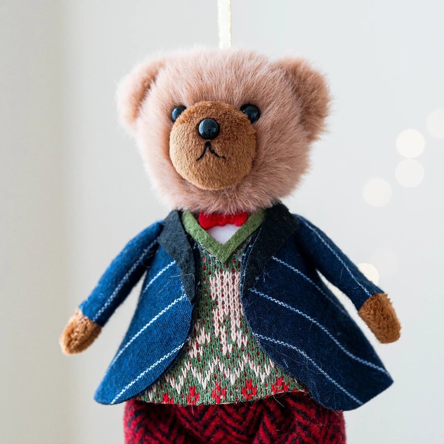 Cartoon style plush bear doll with plaid body cloth suit in Princess or Gentleman design