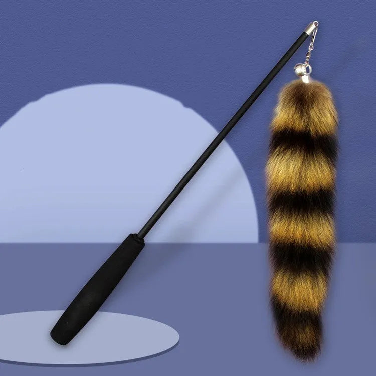 Black cat wand toy with elastic string and feather teaser, 42m length