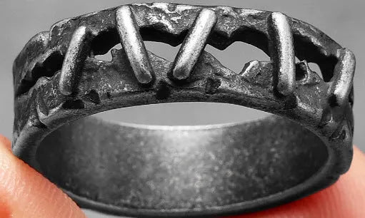 Men's stainless steel double ring with punk stitching design detail, Style 2 colour.