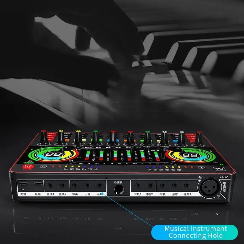 G4 professional sound card set with capacitance microphone, LCD display and remote control for live audio broadcasting