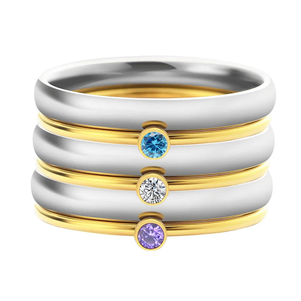 December birthstone engraved titanium steel ring with geometric design and electroplated finish