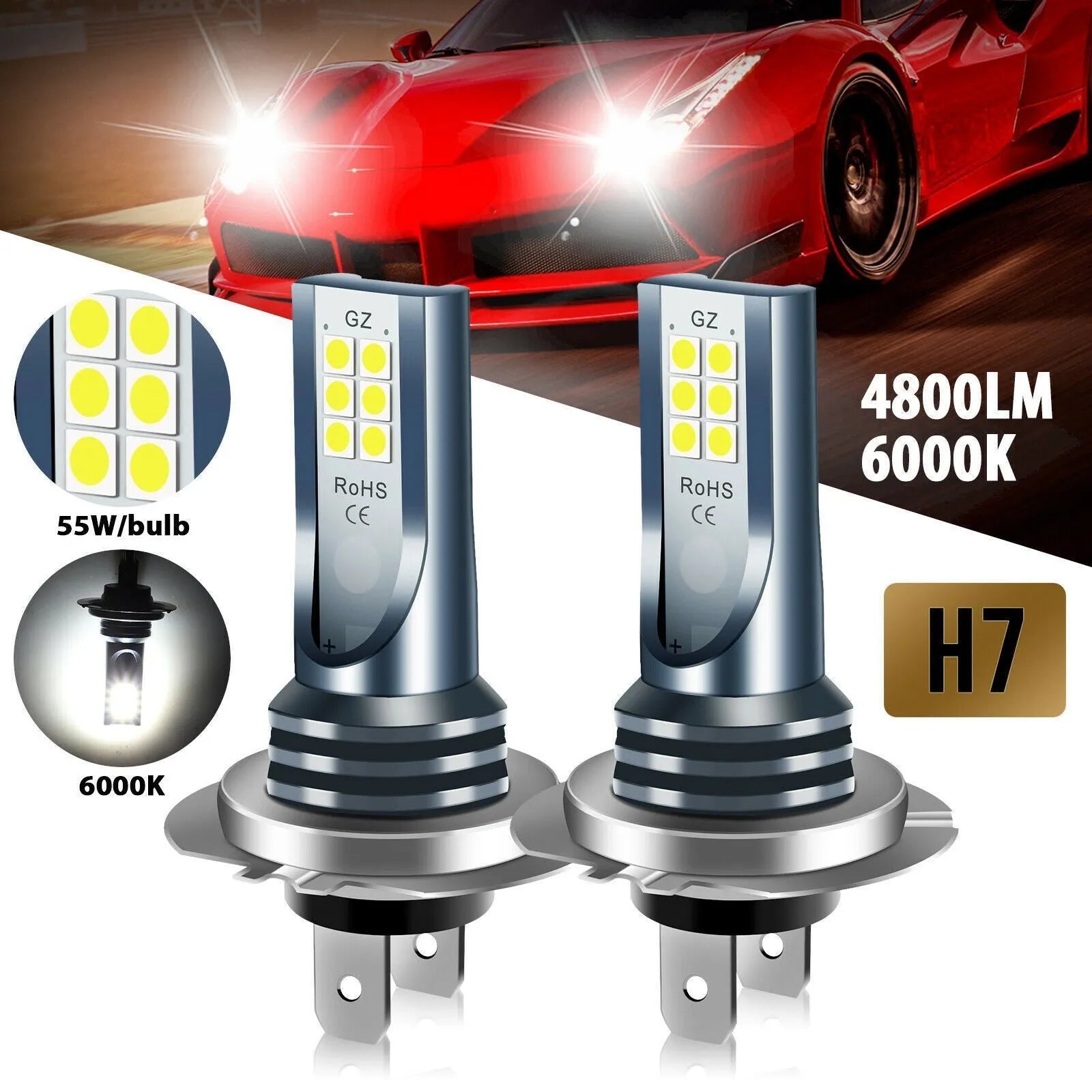 Car fog light bulb kit with 12 SMD LEDs, aviation aluminium alloy shell, 6.0cm size