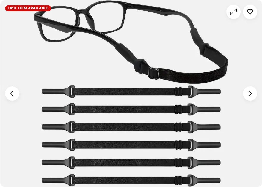 Black adjustable glasses cord with silicone earpieces for anti-slip eyewear retention