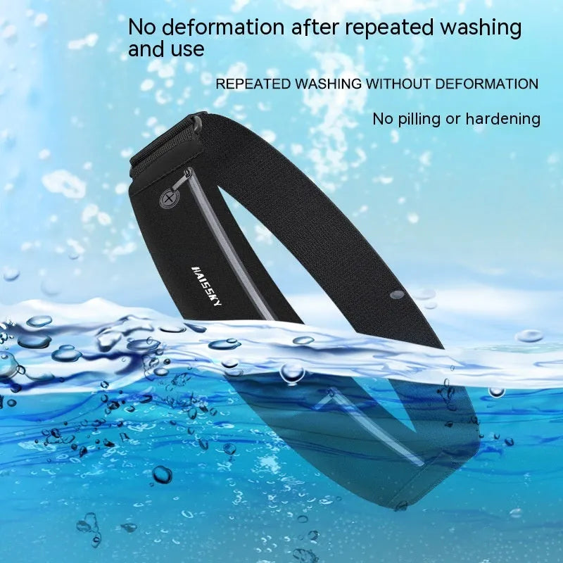 Waterproof 8-inch outdoor sports waist bag in chinlon Lycra material with anti-theft features