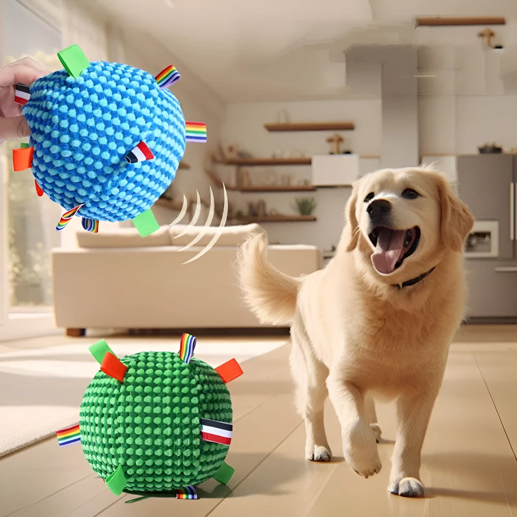 Blue pineapple lattice dog toy with rolling ring design and internal vocal ball measuring 17cm diameter
