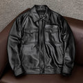 Leather pattern lapel jacket in loose fit with side seam pockets for men