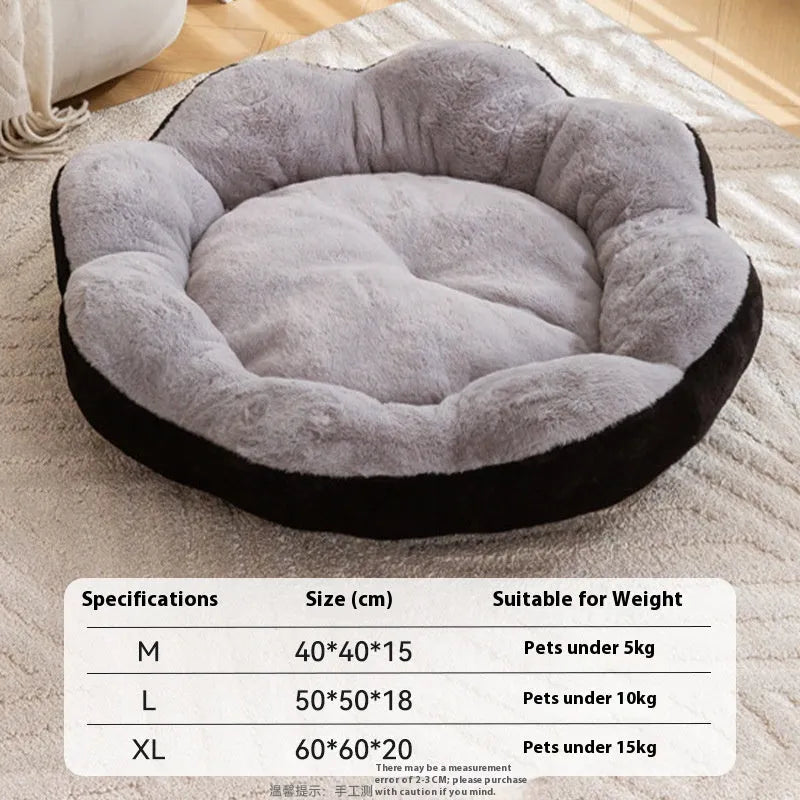 Thick warm rabbit plush round cat bed with removable cover in flower nest pattern colours
