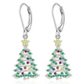 Women's Christmas tree earrings with white gold colour finish and star design elements