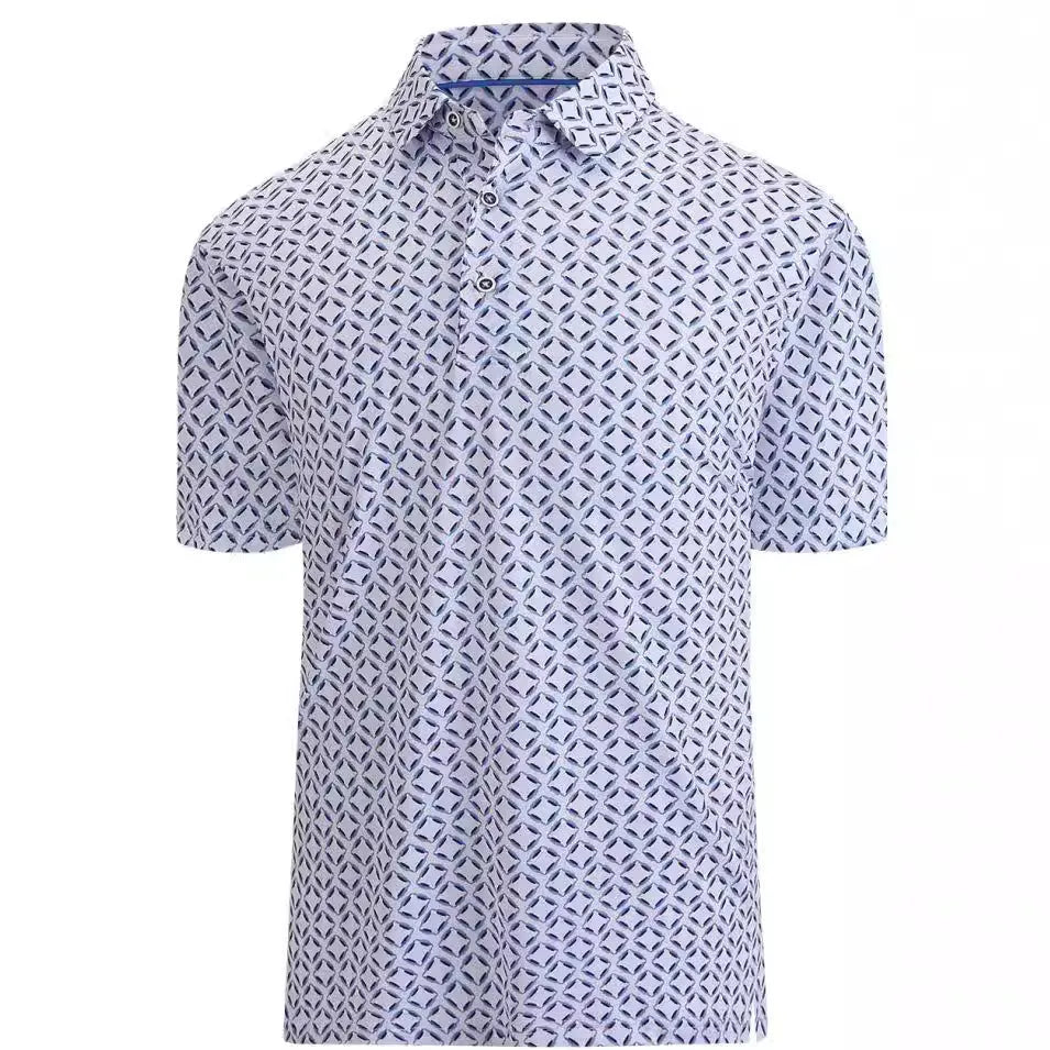 Men's 3D printed mesh short sleeve shirt in Japanese retro style with zipper decorations and graphic patterns