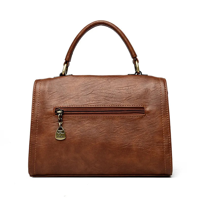 Women's one-shoulder crossbody bag in soft PU leather with sandwich pockets, horizontal square shape