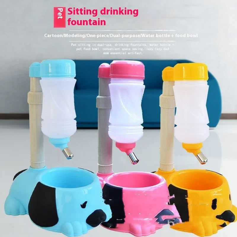 Adjustable rod pet drinking bowl in plastic with height adjustment mechanism