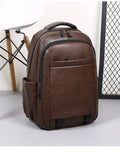 Men's large capacity leisure backpack in khaki, PU material, curved shoulder strap, 47x33x18cm