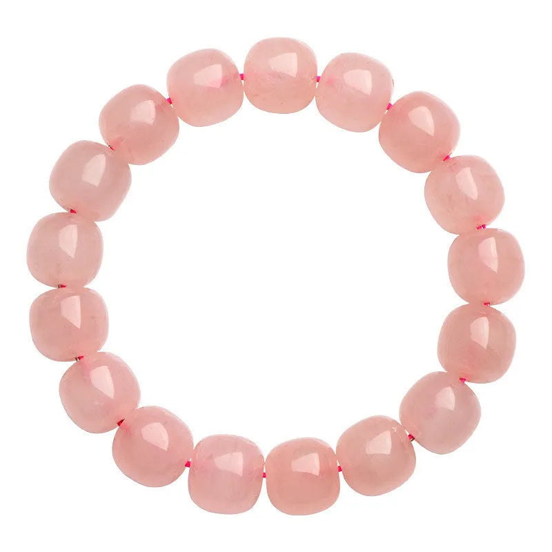 Pink natural crystal bracelet with barrel shaped beads in geometric design