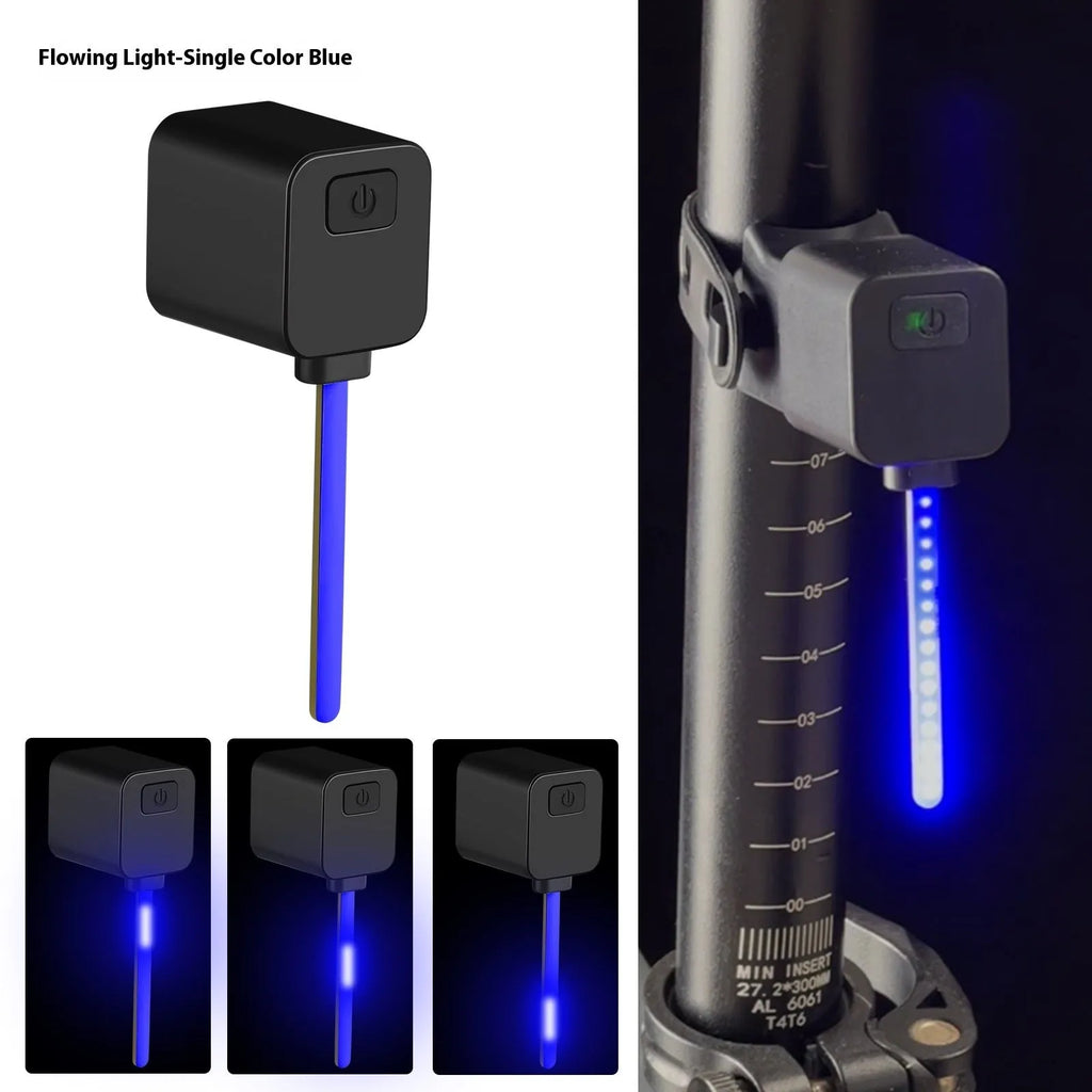 Bicycle rear light with running water LED effect mounted on seat tube