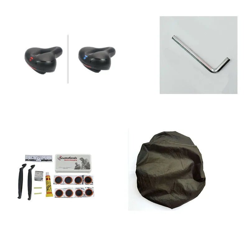 Bicycle cushion set with silicone padding, waterproof cover, 6mm wrench and tyre patch kit