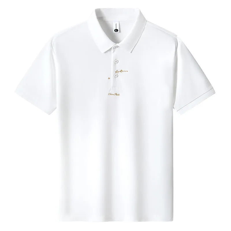 Men's casual cotton short sleeve T-shirt in a loose fit, featuring a letter pattern, shown in one of six available colours.