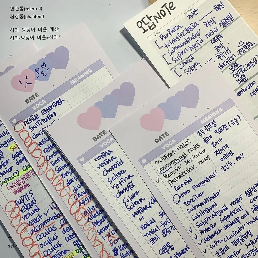Vertical English learning notepad with double-sided printing in B5 half size