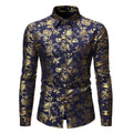 Men's casual long sleeve shirt with a metal bronzing printed lapel in a cardigan style.
