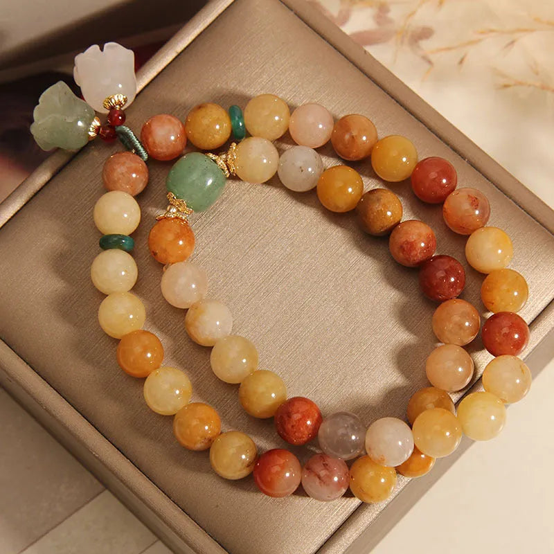 Natural jade multi-layer women's bracelet with orchid pendant in layered design