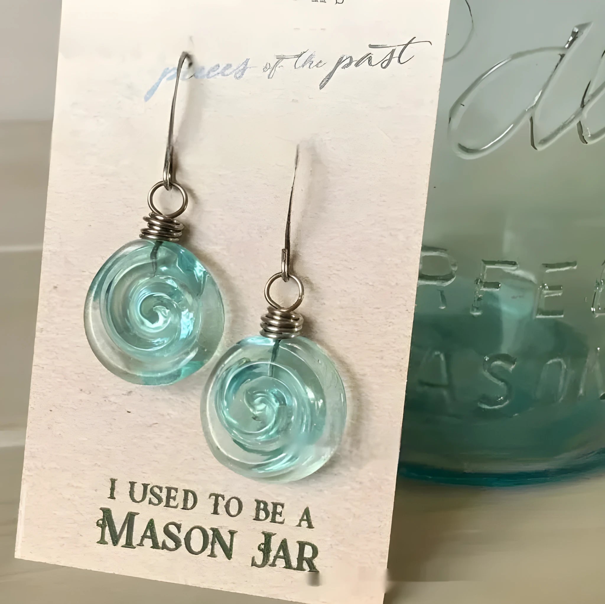 Recycling Glass Spiral Earrings in resin plus metal with electroplated finish