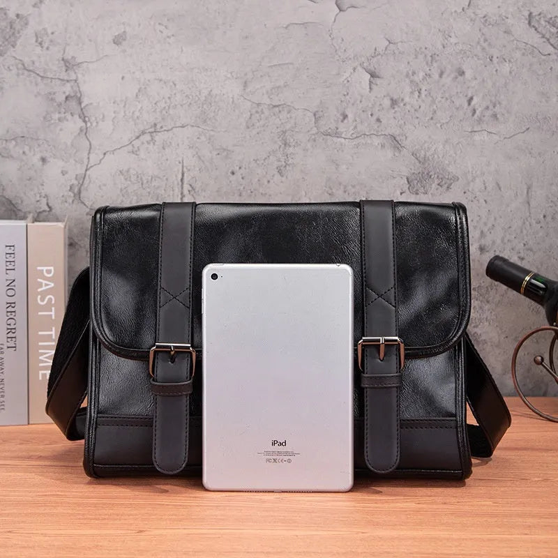 Black Korean style men's backpack with anti-theft function and sewing thread details