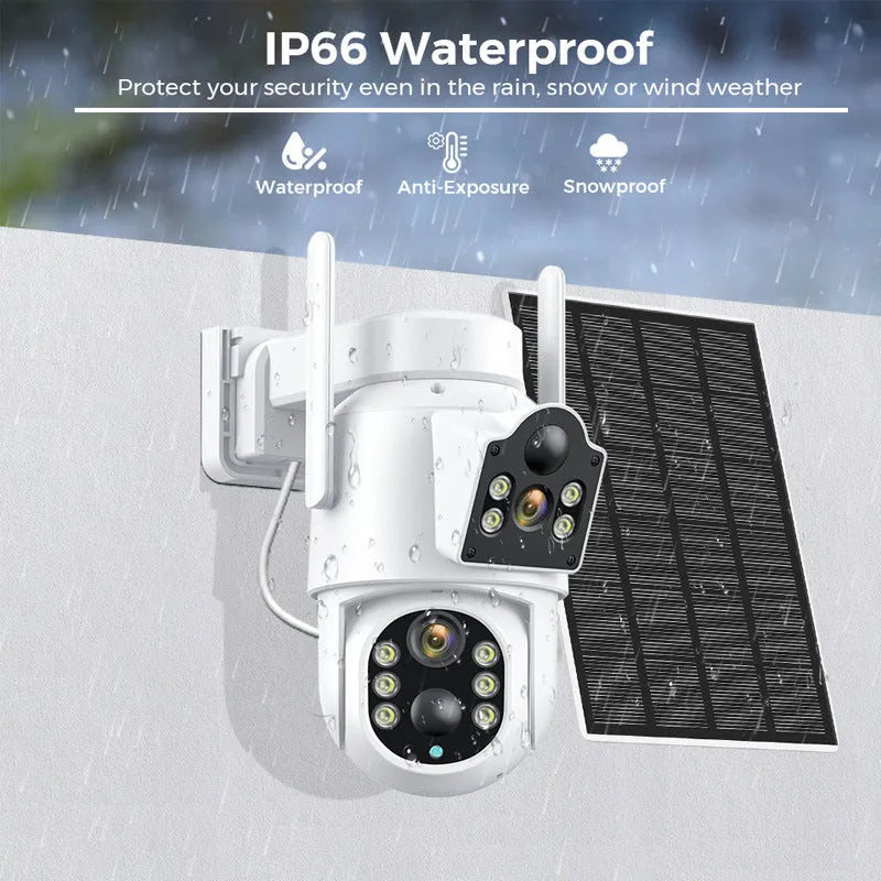 Outdoor solar powered wifi security camera with solar panel and 4MP HD resolution