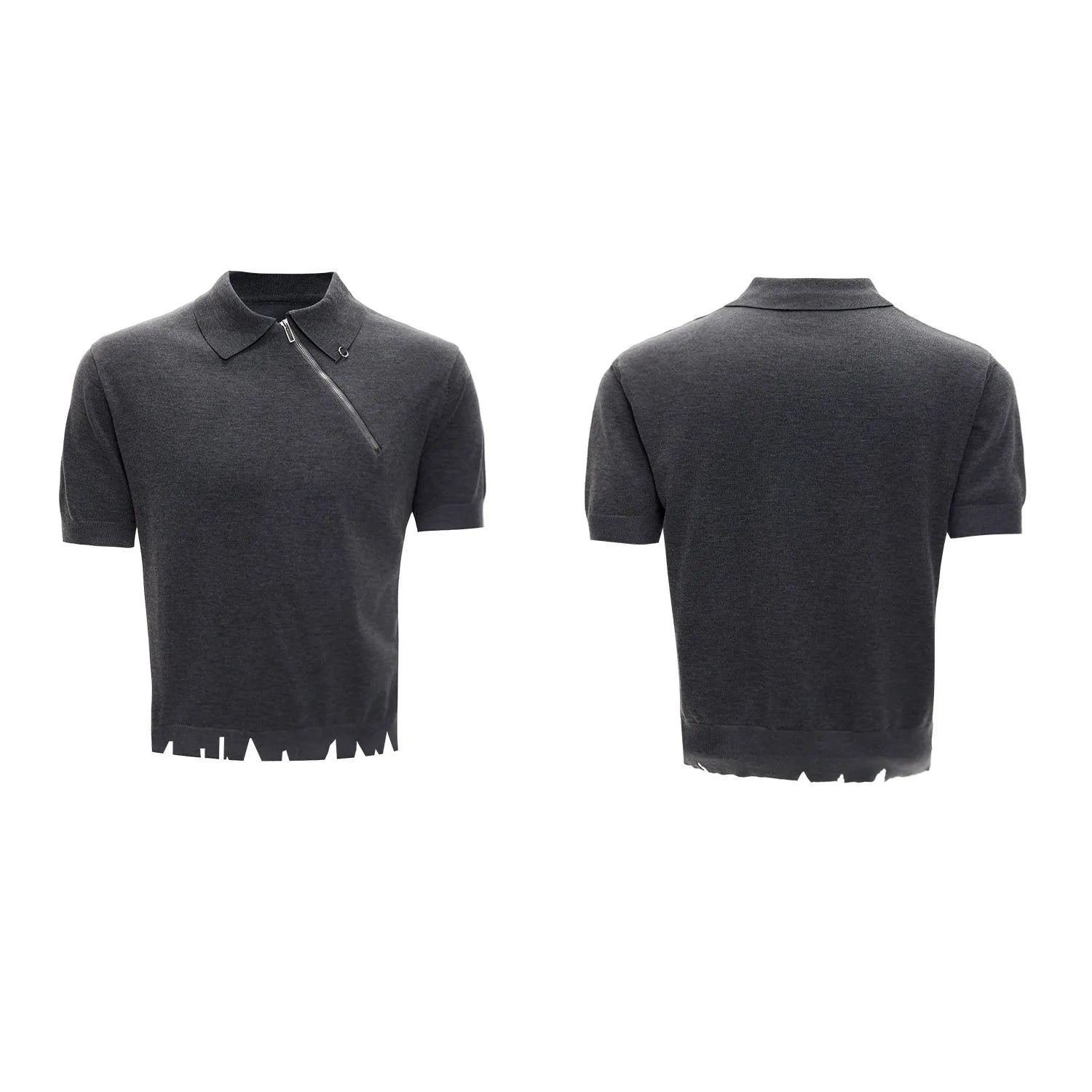 Men's slim-fit knitted polo shirt with oblique zipper lapel collar in solid colour option