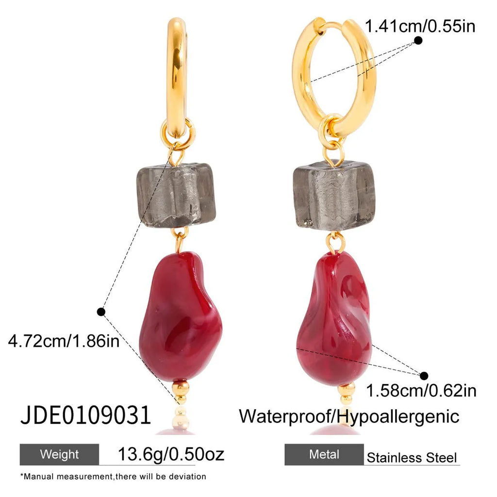 Resin earrings with electroplated antique geometric quadrilateral design for women, light luxury style