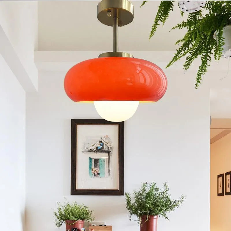 Bauhaus style three headed egg tart pendant light with glass shades in milky white finish