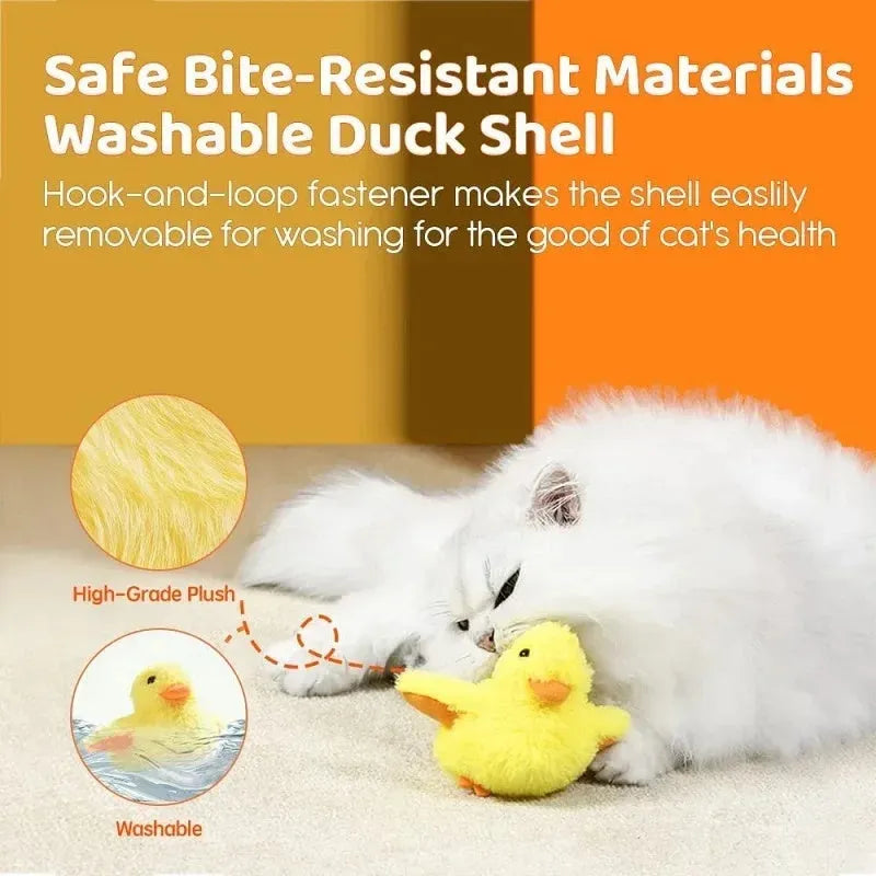 Yellow flapping duck cat plush toy with rechargeable battery and removable washable cover