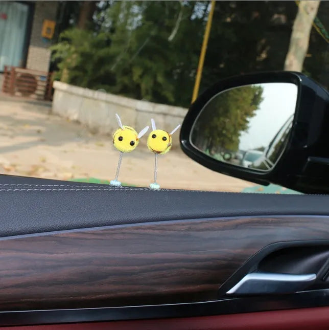 Swing spring bee car decoration with fur ball material, 3 cm size, cartoon design