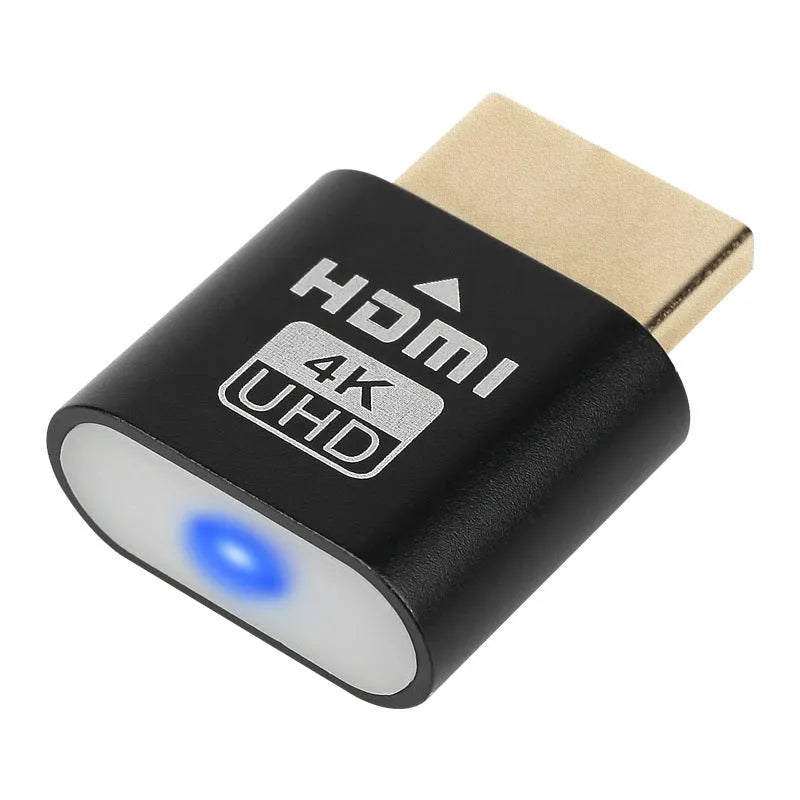 Compact graphics card virtual display spoof with HDMI interface, shown in gold finish, measuring 26.5mm in length.