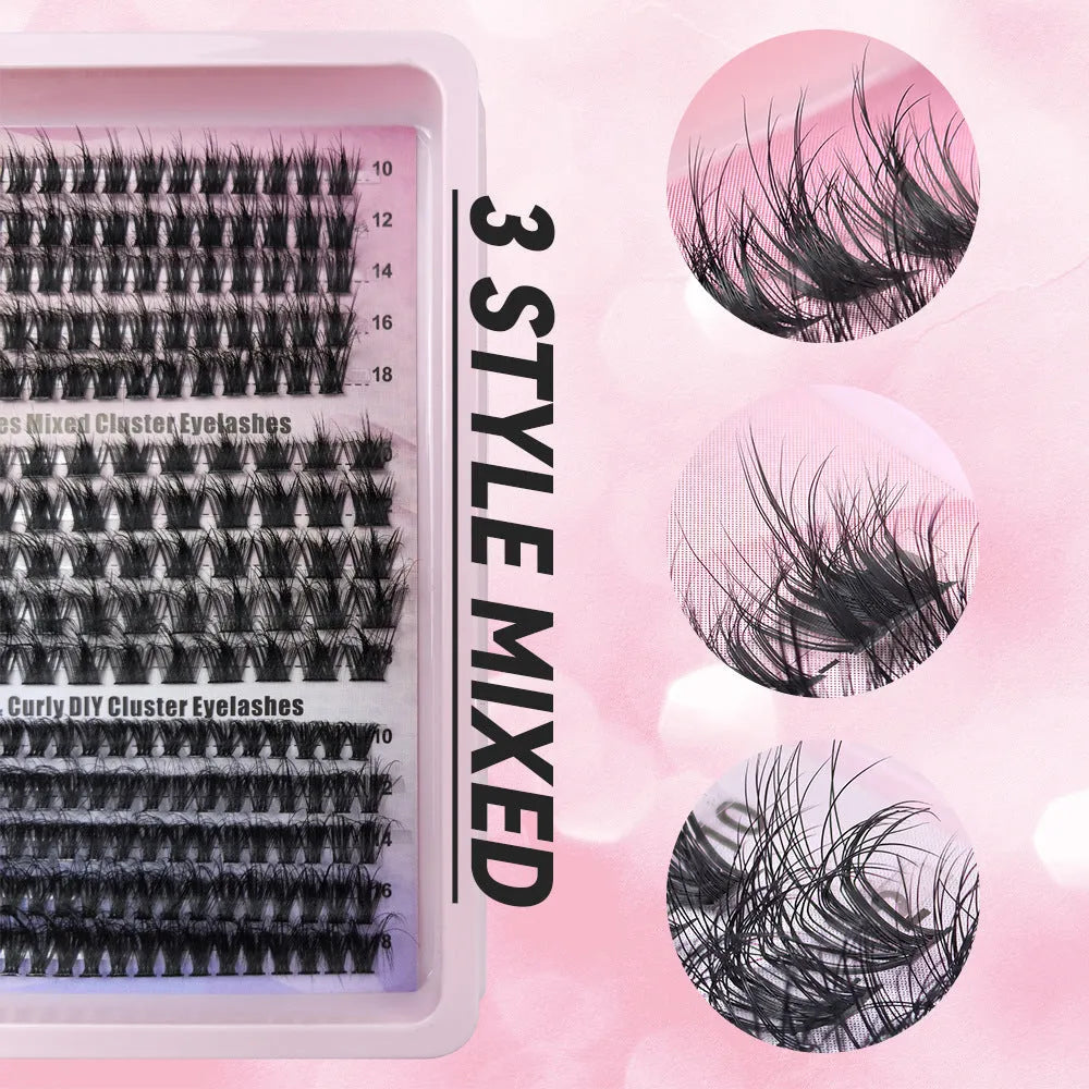 Box of messy mixed false eyelashes showing varied lash densities and high imitation material texture.