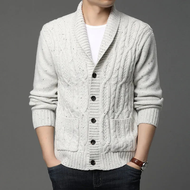 Men's Korean-style jacquard knitted cardigan in straight cut for autumn winter wear