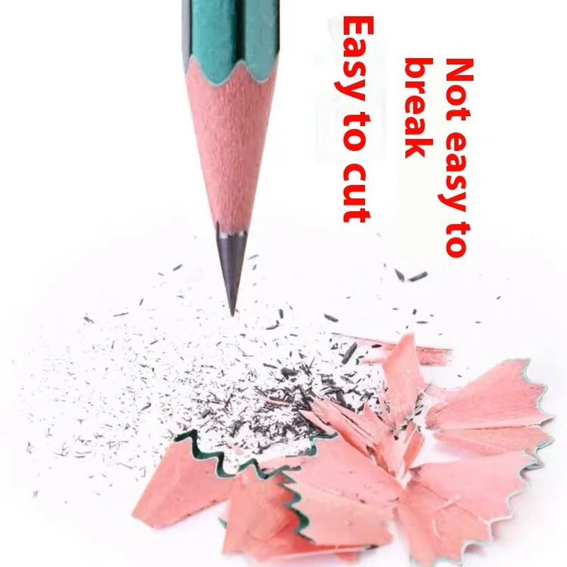 Box of ten green hexagonal wooden pencils with HB and 2B graphite grades for drawing and writing.